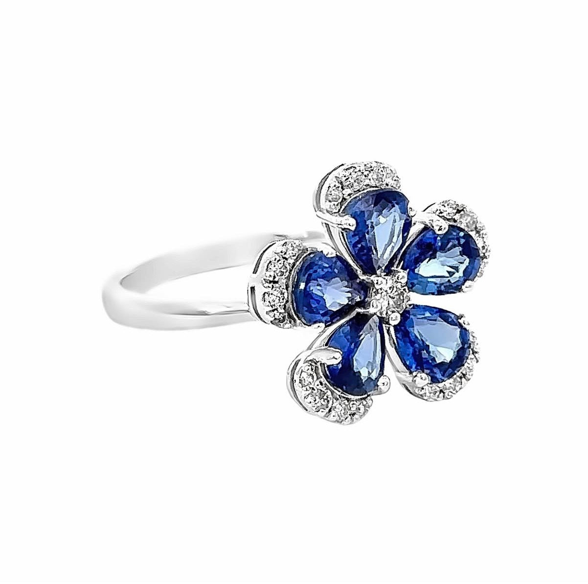 K18WG サファイア × ダイヤモンド フラワーリング