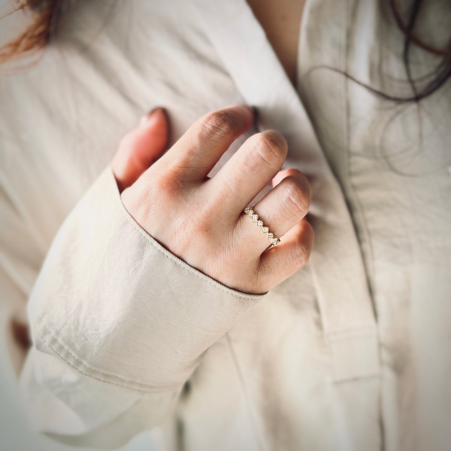 K18　ミルグレインハーフエタニティリング